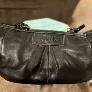 Coach F13759 East West Pleated Gallery Shoulder Handbag Black Leather